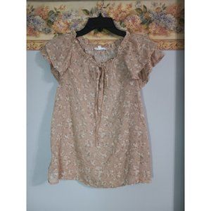 By The River Small Blush Pink Textured Classic Romantic Semi Sheer Top